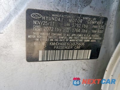 Zdjęcie 12 z 12 samochodu: 2012 HYUNDAI ELANTRA GLS VIN:KMHDH4AE6CU375606 - miniatura