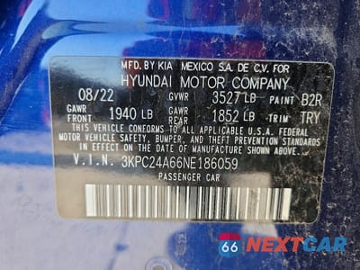 Zdjęcie 13 z 13 samochodu: 2022 HYUNDAI ACCENT SE VIN:3KPC24A66NE186059 - miniatura