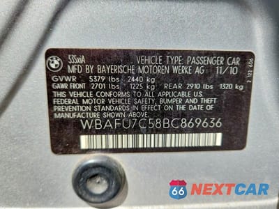 Zdjęcie 12 z 12 samochodu: 2011 BMW 535 XI VIN:WBAFU7C58BC869636 - miniatura