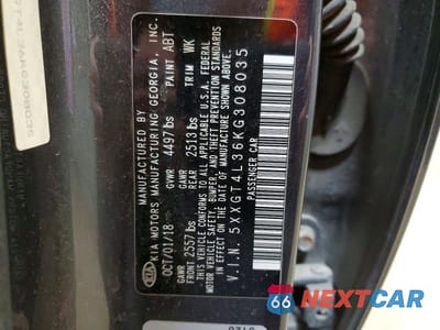 Zdjęcie 12 z 12 samochodu: 2019 KIA OPTIMA LX VIN:5XXGT4L36KG308035 - miniatura