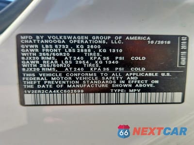 Zdjęcie 13 z 13 samochodu: 2019 VOLKSWAGEN ATLAS SEL VIN:1V2ER2CA4KC502599 - miniatura