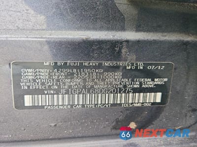 Zdjęcie 13 z 13 samochodu: 2013 SUBARU IMPREZA SPORT PREMIUM VIN:JF1GPAL68DG201275 - miniatura