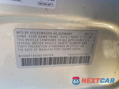 Zdjęcie 12 z 12 samochodu: 2011 VOLKSWAGEN CC SPORT VIN:WVWMP7AN9BE705739 - miniatura