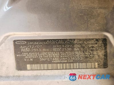 Zdjęcie 13 z 13 samochodu: 2008 HYUNDAI SONATA GLS VIN:5NPET46C28H338553 - miniatura