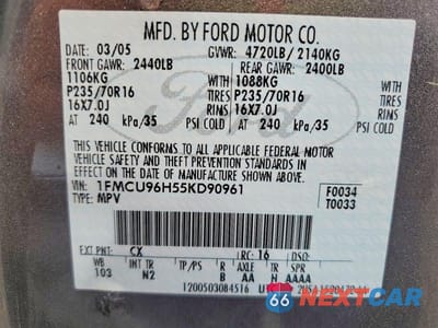 Zdjęcie 12 z 12 samochodu: 2005 FORD ESCAPE HEV VIN:1FMCU96H55KD90961 - miniatura