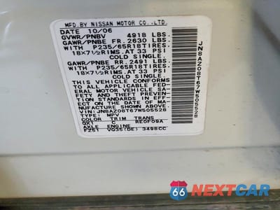 Zdjęcie 14 z 14 samochodu: 2007 NISSAN MURANO S VIN:JN8AZ08T67W505528 - miniatura