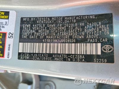 Zdjęcie 12 z 13 samochodu: 2018 TOYOTA CAMRY SE VIN:4T1B11HK1JU608536 - miniatura