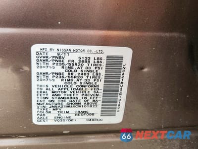 Zdjęcie 13 z 13 samochodu: 2012 NISSAN MURANO S VIN:JN8AZ1MU4CW101822 - miniatura