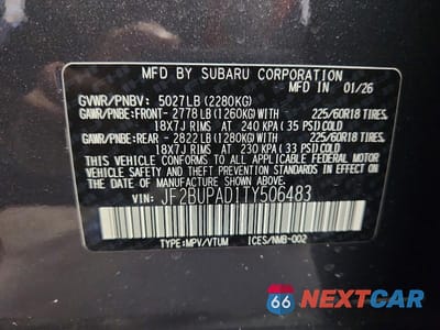 Zdjęcie 13 z 13 samochodu: 2026 SUBARU OUTBACK PREMIUM VIN:JF2BUPAD1TY506483 - miniatura