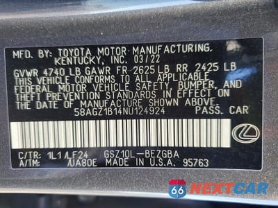 Zdjęcie 13 z 13 samochodu: 2022 LEXUS ES 350 F SPORT VIN:58AGZ1B14NU124924 - miniatura