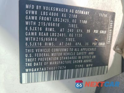 Zdjęcie 13 z 13 samochodu: 2017 VOLKSWAGEN TIGUAN S VIN:WVGAV7AX7HK017674 - miniatura