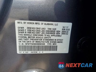 Zdjęcie 13 z 13 samochodu: 2017 HONDA PILOT ELITE VIN:5FNYF6H03HB092369 - miniatura
