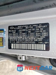Zdjęcie 13 z 13 samochodu: 2017 HYUNDAI TUCSON SE VIN:KM8J33A40HU398566 - miniatura