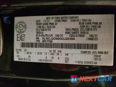 Zdjęcie 13 z 13 samochodu: 2016 LINCOLN MKC SELECT VIN:5LMCJ2D96GUJ20394 - miniatura