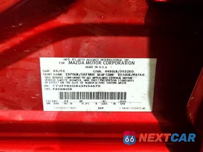 Zdjęcie 14 z 14 samochodu: 2004 MAZDA 6 S VIN:1YVFP82D845N54670 - miniatura