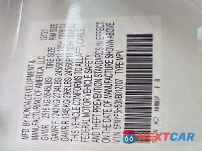 Zdjęcie 13 z 13 samochodu: 2022 HONDA PILOT EXL VIN:5FNYF5H50NB012107 - miniatura