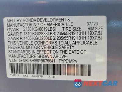 Zdjęcie 13 z 13 samochodu: 2023 HONDA ODYSSEY TOURING VIN:5FNRL6H85PB075641 - miniatura