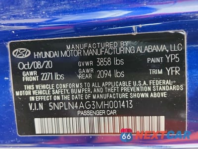 Zdjęcie 12 z 12 samochodu: 2021 HYUNDAI ELANTRA SEL VIN:5NPLN4AG3MH001413 - miniatura
