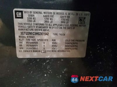 Zdjęcie 12 z 12 samochodu: 2017 GMC SIERRA K1500 SLT VIN:3GTU2NEC9HG361942 - miniatura