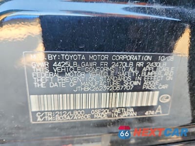 Zdjęcie 12 z 12 samochodu: 2009 LEXUS IS 250 BASE VIN:JTHBK262392087707 - miniatura