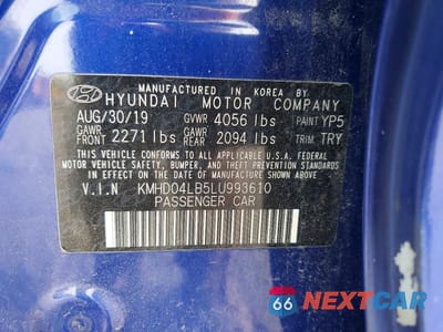 Zdjęcie 13 z 13 samochodu: 2020 HYUNDAI ELANTRA SPORT VIN:KMHD04LB5LU993610 - miniatura