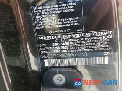 Zdjęcie 12 z 12 samochodu: 2007 MERCEDES-BENZ CL 550 VIN:WDDEJ71X87A001768 - miniatura