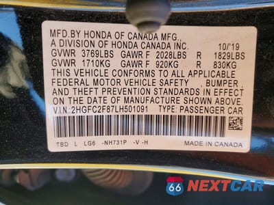 Zdjęcie 13 z 13 samochodu: 2020 HONDA CIVIC SPORT VIN:2HGFC2F87LH501091 - miniatura