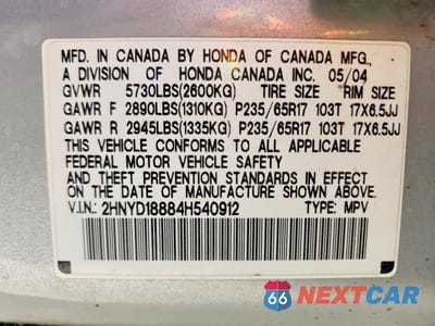 Zdjęcie 13 z 13 samochodu: 2004 ACURA MDX TOURING VIN:2HNYD18884H540912 - miniatura