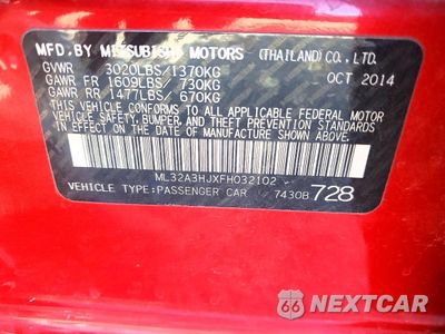 Zdjęcie 12 z 12 samochodu: 2015 MITSUBISHI MIRAGE DE VIN:ML32A3HJXFH032102 - miniatura