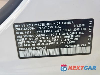 Zdjęcie 12 z 12 samochodu: 2019 VOLKSWAGEN PASSAT WOLFSBURG VIN:1VWLA7A34KC010069 - miniatura