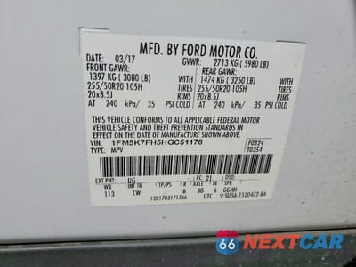 Zdjęcie 13 z 13 samochodu: 2017 FORD EXPLORER LIMITED VIN:1FM5K7FH5HGC51178 - miniatura