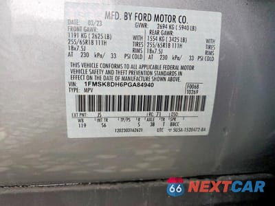 Zdjęcie 12 z 12 samochodu: 2023 FORD EXPLORER XLT VIN:1FMSK8DH6PGA84940 - miniatura