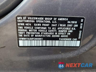 Zdjęcie 13 z 13 samochodu: 2015 VOLKSWAGEN PASSAT SE VIN:1VWBV7A32FC093961 - miniatura