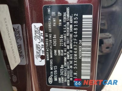 Zdjęcie 12 z 12 samochodu: 2015 KIA OPTIMA LX VIN:5XXGM4A72FG481852 - miniatura