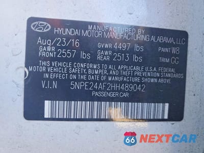 Zdjęcie 12 z 12 samochodu: 2017 HYUNDAI SONATA BASE VIN:5NPE24AF2HH489042 - miniatura