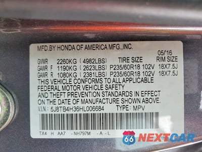 Zdjęcie 14 z 14 samochodu: 2017 ACURA RDX VIN:5J8TB4H36HL006684 - miniatura