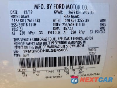 Zdjęcie 13 z 13 samochodu: 2020 FORD EXPLORER XLT VIN:1FMSK8DH6LGB45066 - miniatura