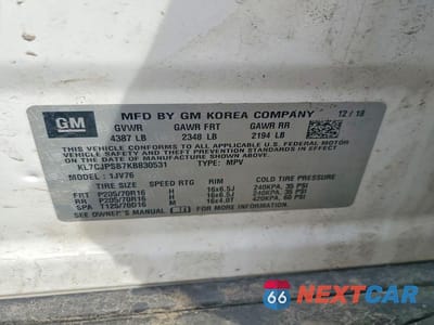 Zdjęcie 13 z 13 samochodu: 2019 CHEVROLET TRAX 1LT VIN:KL7CJPSB7KB830531 - miniatura