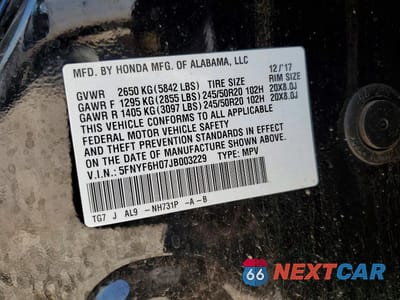 Zdjęcie 13 z 13 samochodu: 2018 HONDA PILOT ELITE VIN:5FNYF6H07JB003229 - miniatura