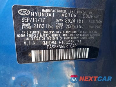 Zdjęcie 12 z 12 samochodu: 2018 HYUNDAI ELANTRA SEL VIN:KMHD84LF1JU554171 - miniatura