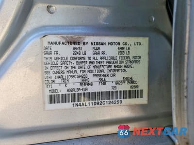 Zdjęcie 12 z 12 samochodu: 2002 NISSAN ALTIMA 2.5 VIN:1N4AL11D92C124259 - miniatura