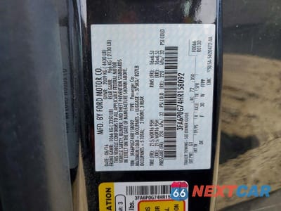 Zdjęcie 12 z 12 samochodu: 2017 FORD FUSION S VIN:3FA6P0G74HR158092 - miniatura