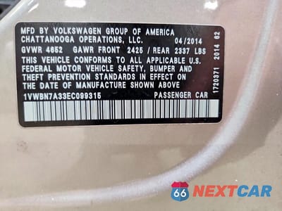 Zdjęcie 13 z 13 samochodu: 2014 VOLKSWAGEN PASSAT SE VIN:1VWBN7A33EC099315 - miniatura