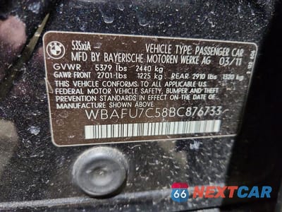 Zdjęcie 12 z 12 samochodu: 2011 BMW 5 SERIES VIN:WBAFU7C58BC876733 - miniatura