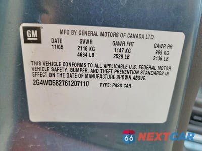 Zdjęcie 12 z 12 samochodu: 2006 BUICK LACROSSE CXL VIN:2G4WD582761207110 - miniatura