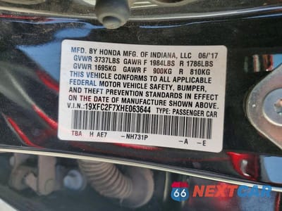 Zdjęcie 13 z 13 samochodu: 2017 HONDA CIVIC EX VIN:19XFC2F7XHE063644 - miniatura