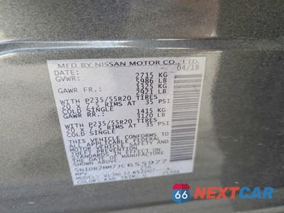 Zdjęcie 13 z 13 samochodu: 2018 NISSAN PATHFINDER PLATINUM 4WD VIN:5N1DR2MM7JC655977 - miniatura
