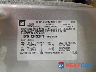 Zdjęcie 12 z 12 samochodu: 2008 CHEVROLET SILVERADO K1500 VIN:1GCEK14C88Z266870 - miniatura