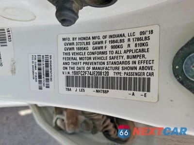 Zdjęcie 13 z 13 samochodu: 2018 HONDA CIVIC EX VIN:19XFC2F74JE208120 - miniatura