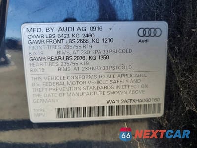 Zdjęcie 13 z 13 samochodu: 2017 AUDI Q5 PREMIUM PLUS VIN:WA1L2AFPXHA060160 - miniatura